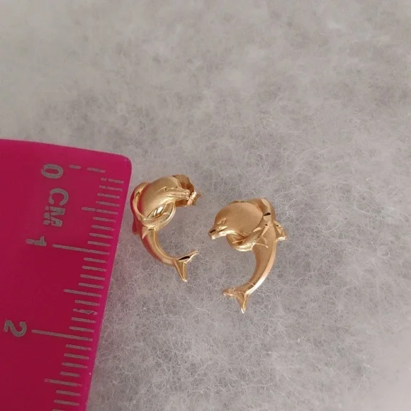 Dolphin 14 K Gold Earrings - Picture 2 of 12